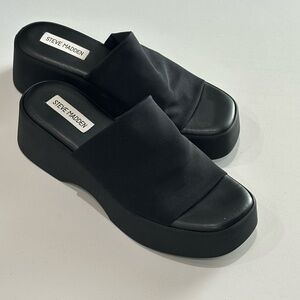 Steve Madden Black Platform Slide Sandals with Wide Fabric Upper